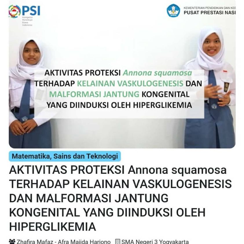 Peraih Medali Emas pada Lomba KOPSI (Kompetisi Penelitian Siswa Indonesia) Bidang MST (Matematika, Sains dan Teknologi) Tingkat Nasional Tahun 2020