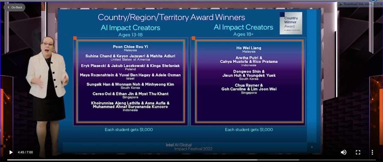 Country Winner Award dalam Intel AI Global Festival 2022 (kategori usia 18+)