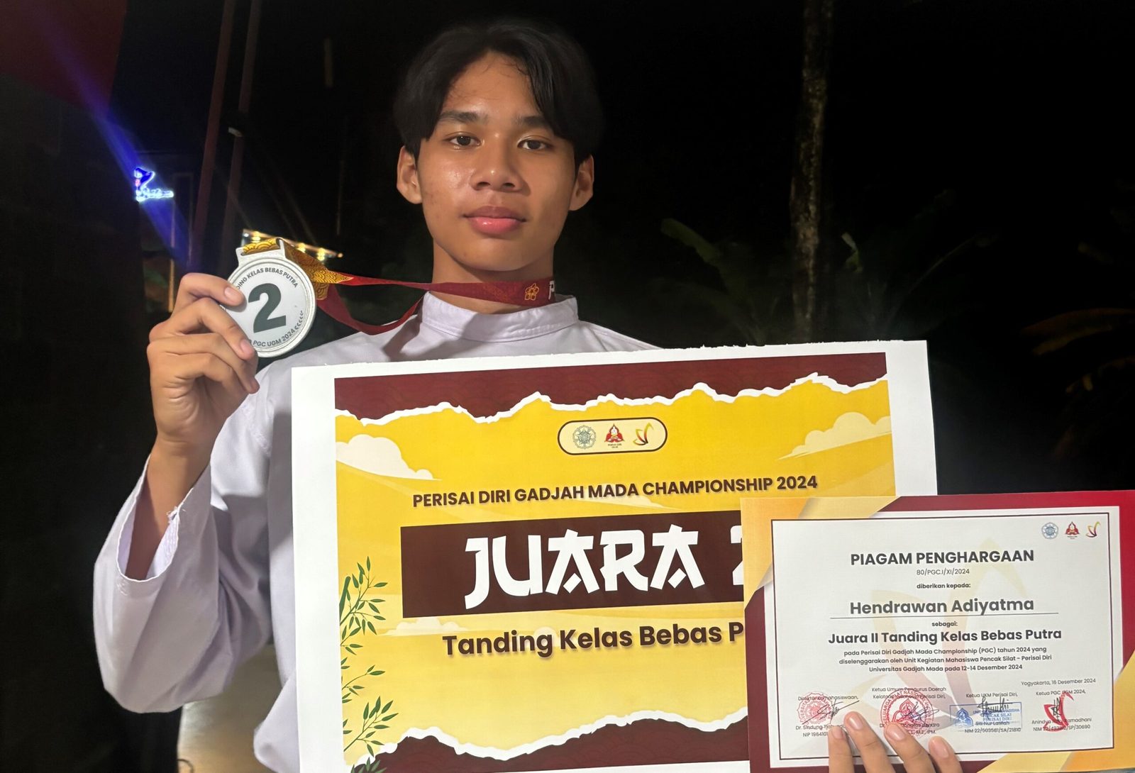 Medali Perak Kejurnas Perisai Diri Kategori Tanding Putra Kelas Bebas Gajah Mada Championship 2024