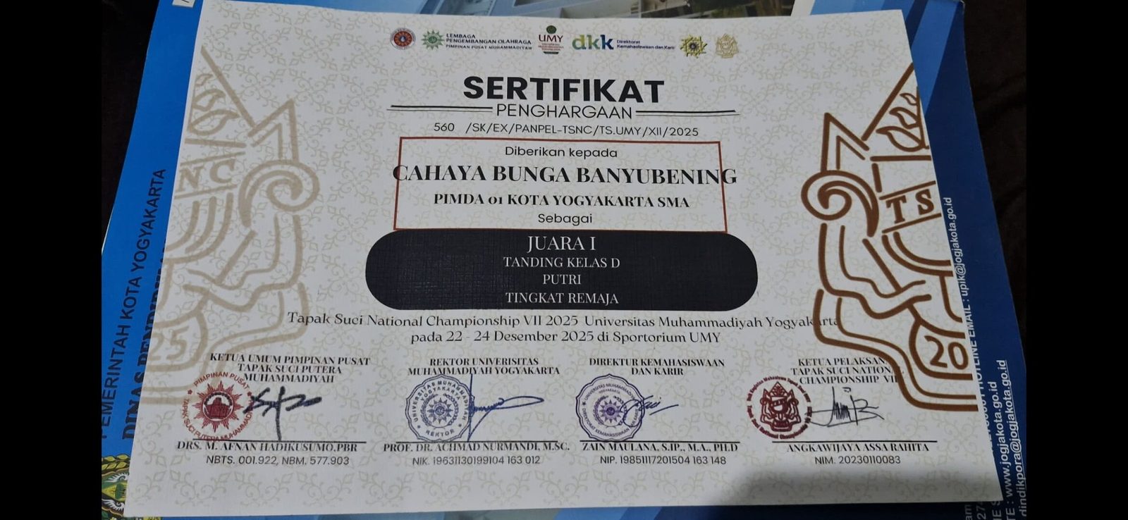Medali Emas Kejuaraan Nasional Tapak Suci Yogyakarta 2025