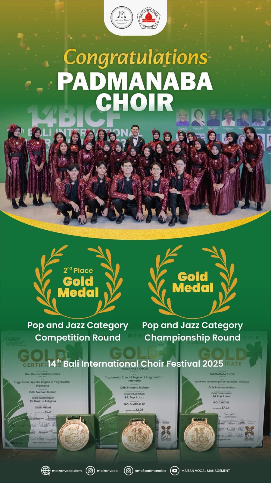 Medali emas Bali International Choir Festival