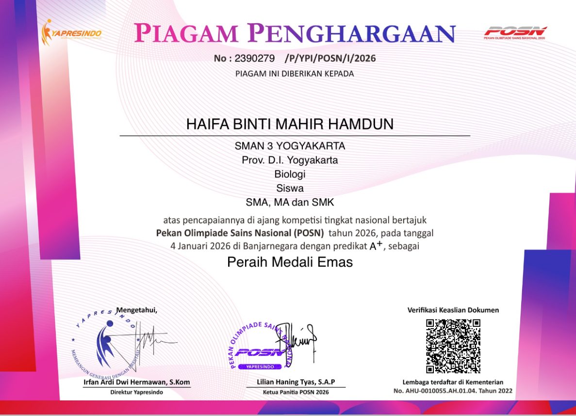 Medali Emas Olimpiade Biologi 2026