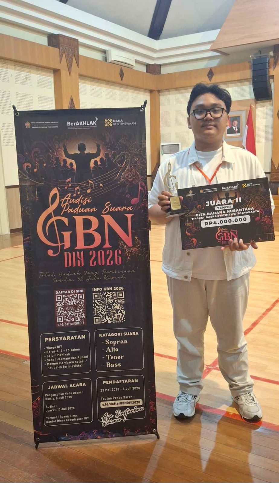 Juara 2 Tenor dalam Audisi Gita Bahana Nusantara Tingkat Provinsi Daerah Istimewa Yogyakarta 2026